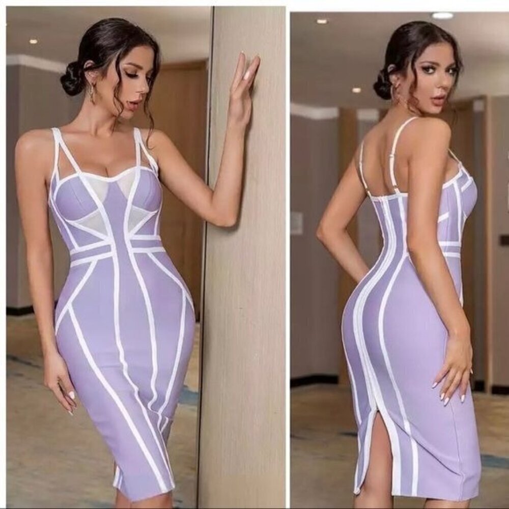 Elegant Lavender Bodycon Dress with White Trim